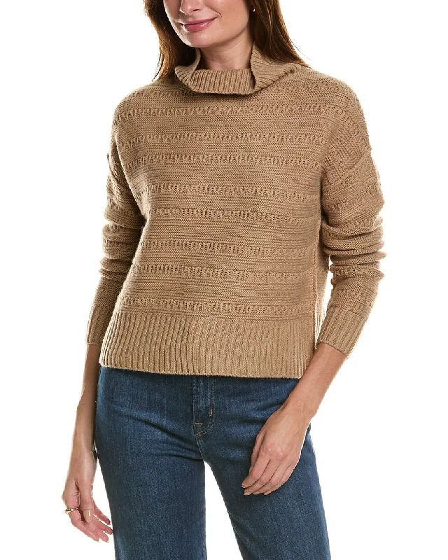 Elegant Styles Forte Cashmere Crop Textured Mock Neck Wool & Cashmere-Blend Sweater