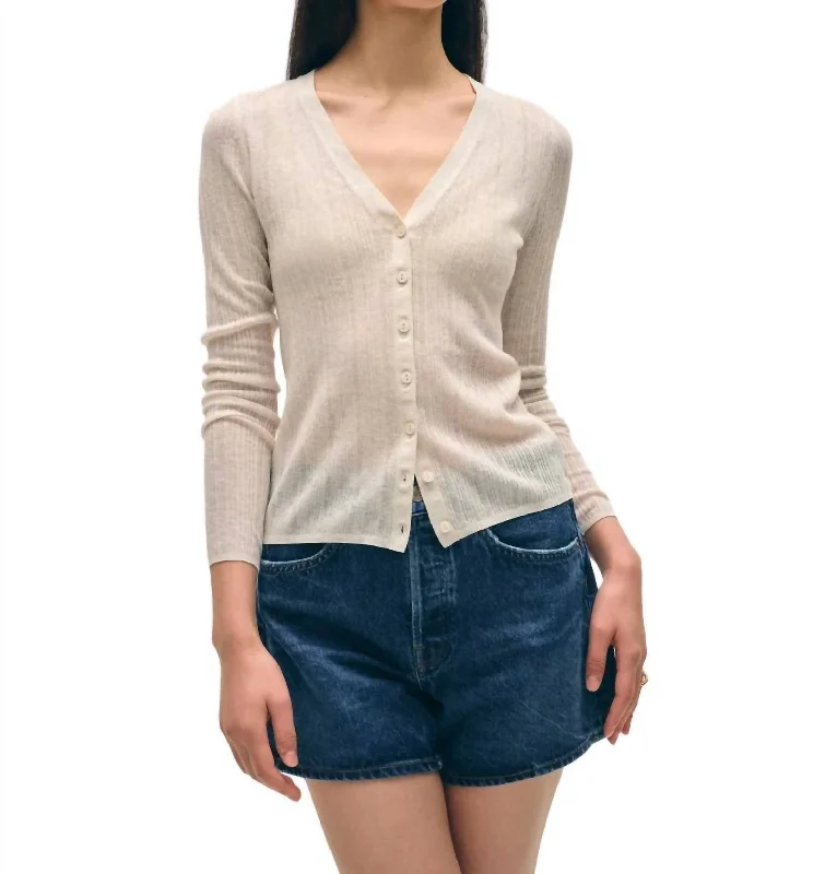 Polished Finish Linen Gauze Variegated Ribbed Cardi Top In Calico