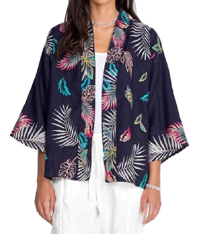Flash Deals Kaluhi Linen Cropped Kimono In Deep Navy