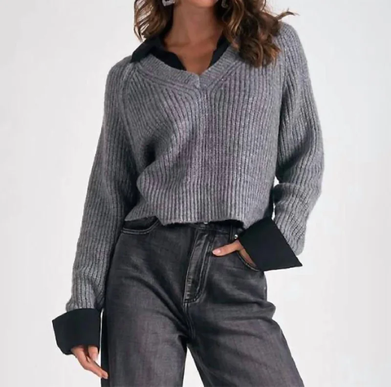 Trendy Pulse Little Stevie Layered Sweater/shirt Combo In Grey/black