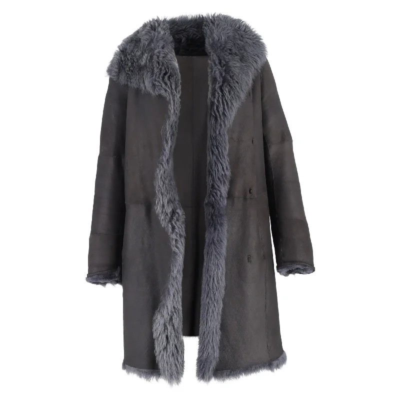 Casual Fashion Trends for Women Joseph Fur-Lined Open Coat in Grey Leather