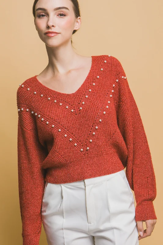 Chic Style, Always In Vogue Pearl details sweater