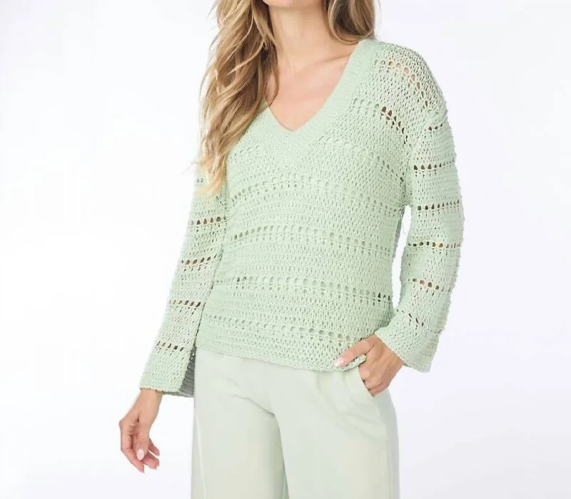 Budget Friendly Fashion Crochet V-Neck Sweater In Pistachio