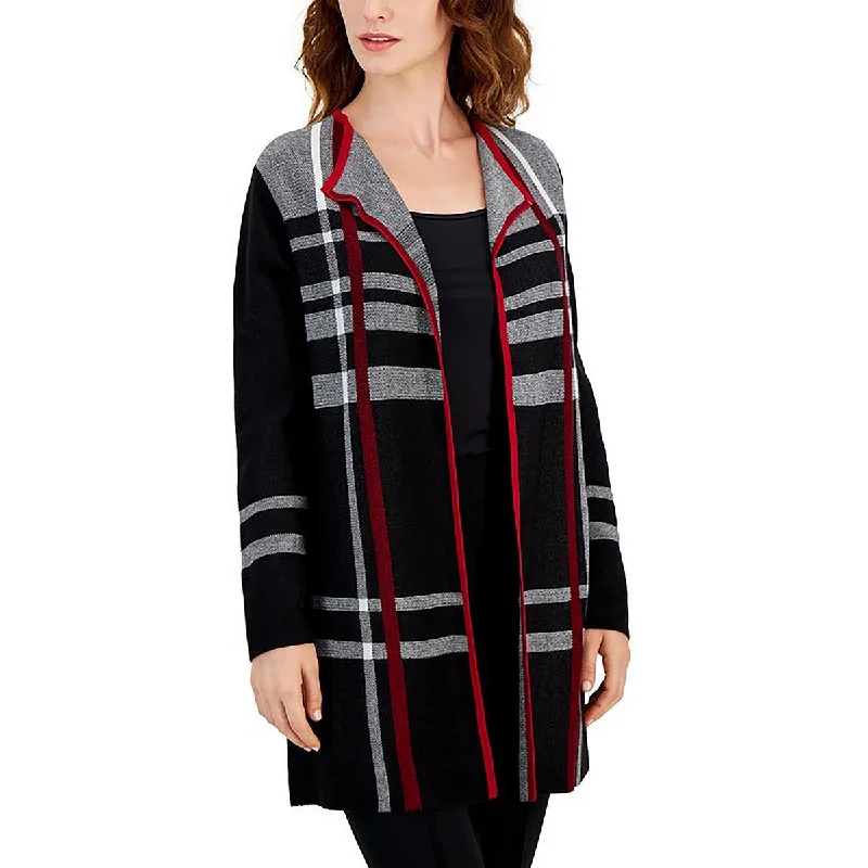 Exclusive Sale Petites Womens Plaid Edge to Edge Cardigan Sweater