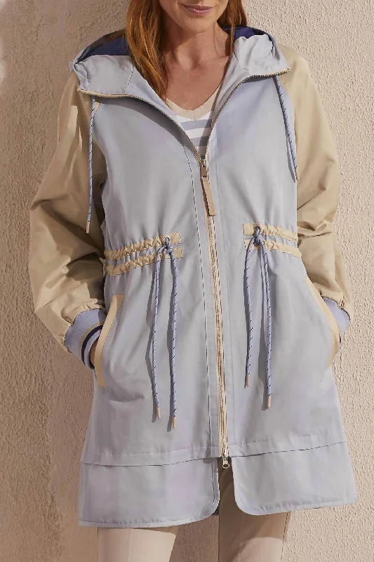 Women's Holiday Attire Water Repellent Hooded Rain Coat In Navy
