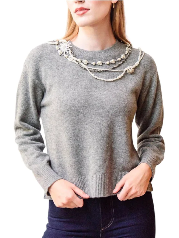 Evening Elegance Lilliana Pullover Sweater In Grey