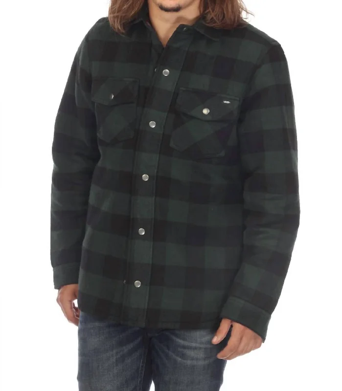 Women's Formal Event Clothing Reversible Flannel Chore Coat Jacket In Green/black Plaid