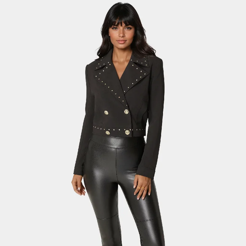 Casual Chic Women's Clothes Bebe Women's Woven Twill Studded Double Breast Jacket