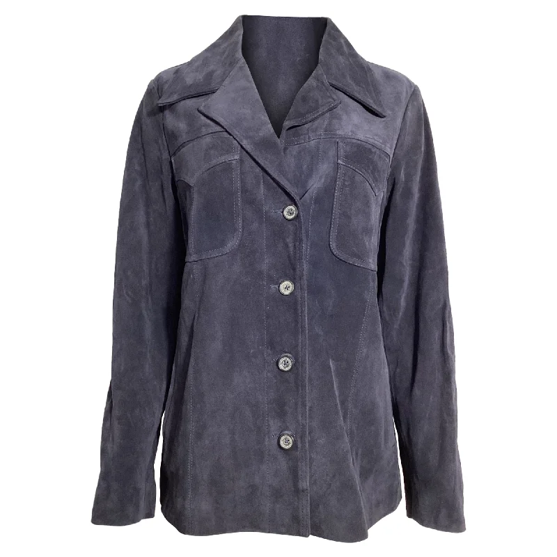 Weekend Sale Nili Lotan Buttoned Overshirt Jacket in Violet Suede