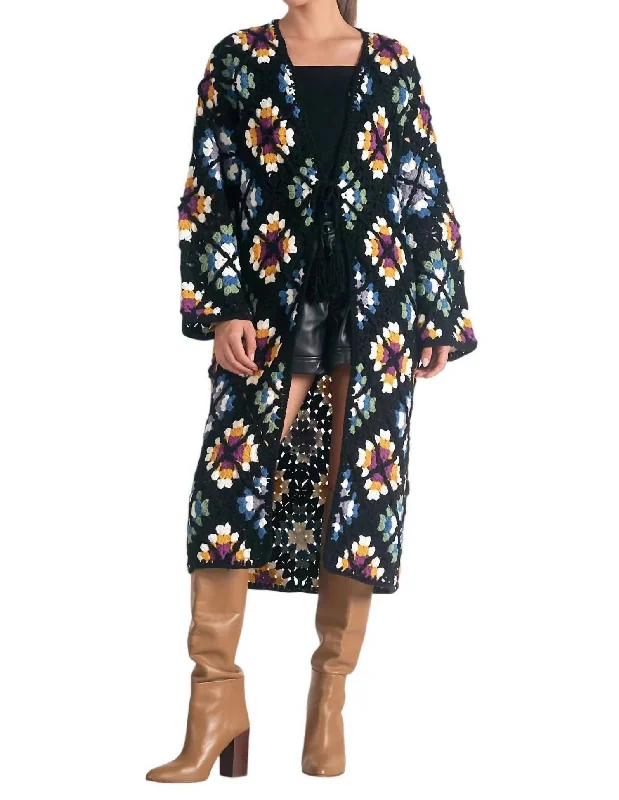 Insane Discount Onslaught Valentina Granny Square Sweater Cardigan In Multi Black