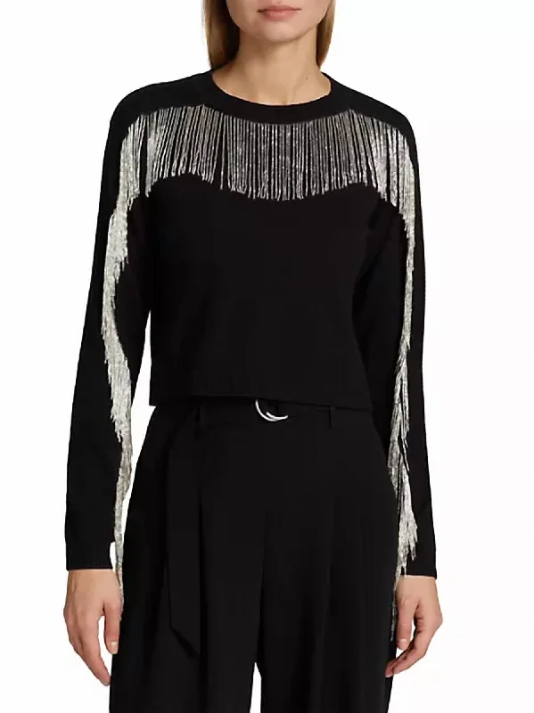Huge Price Cut Althea Fringe Sweater In Black/silver