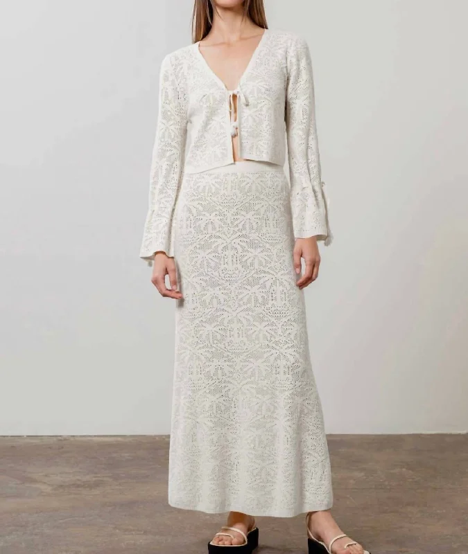 Artful Design Kellyann Crochet Knit Skirt And Cardigan Set In White