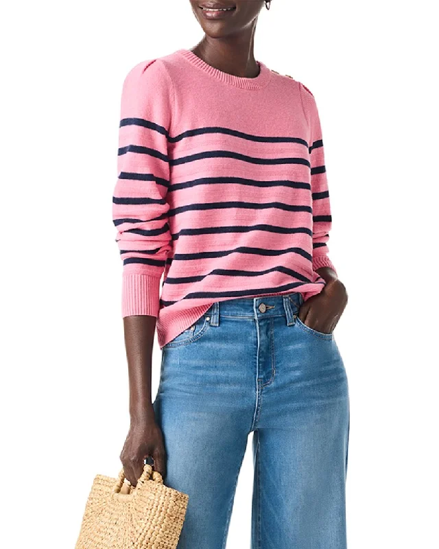 Style Redefined NIC+ZOE Stripe Button Shoulder Cashmere-Blend Sweater