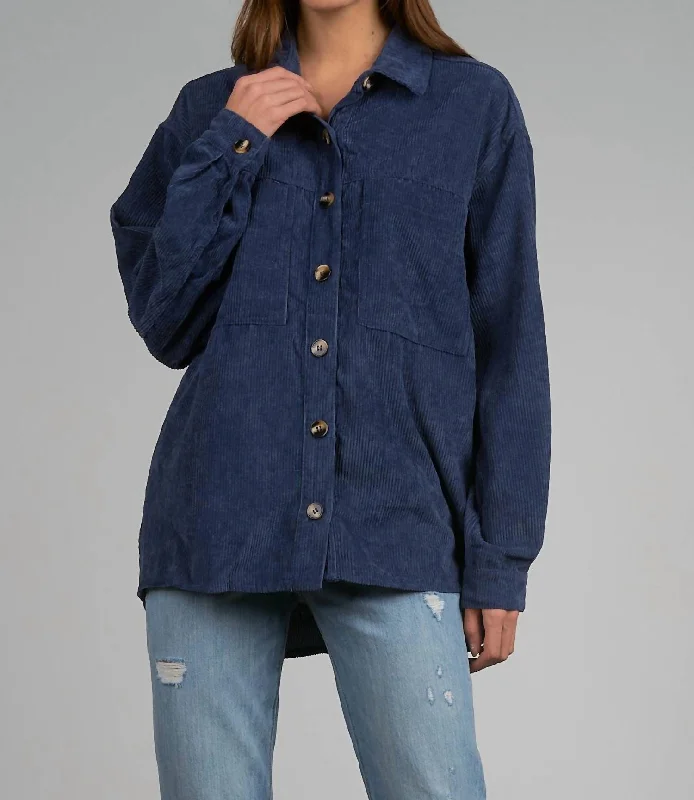 Women's Cozy Outfit For Lounging Button Down Jacket In Navy