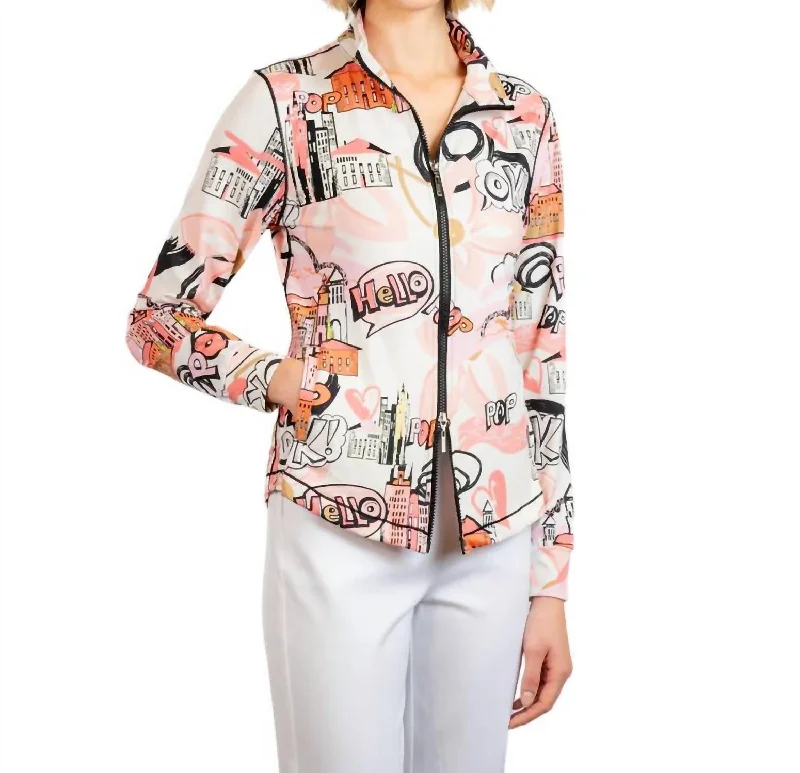 Women's Relaxed Clothes Micro Knit Printed Jacket In Cantaloupe
