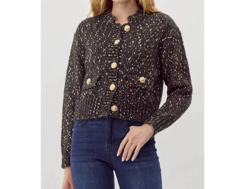 Fashionista Favorites Preppy Knit Crop Cardigan In Black