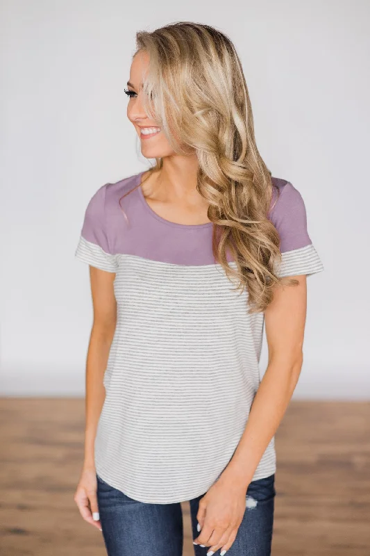 Laid-Back Fashion Offers Spring Fever Short Sleeve Striped Top - Light Purple