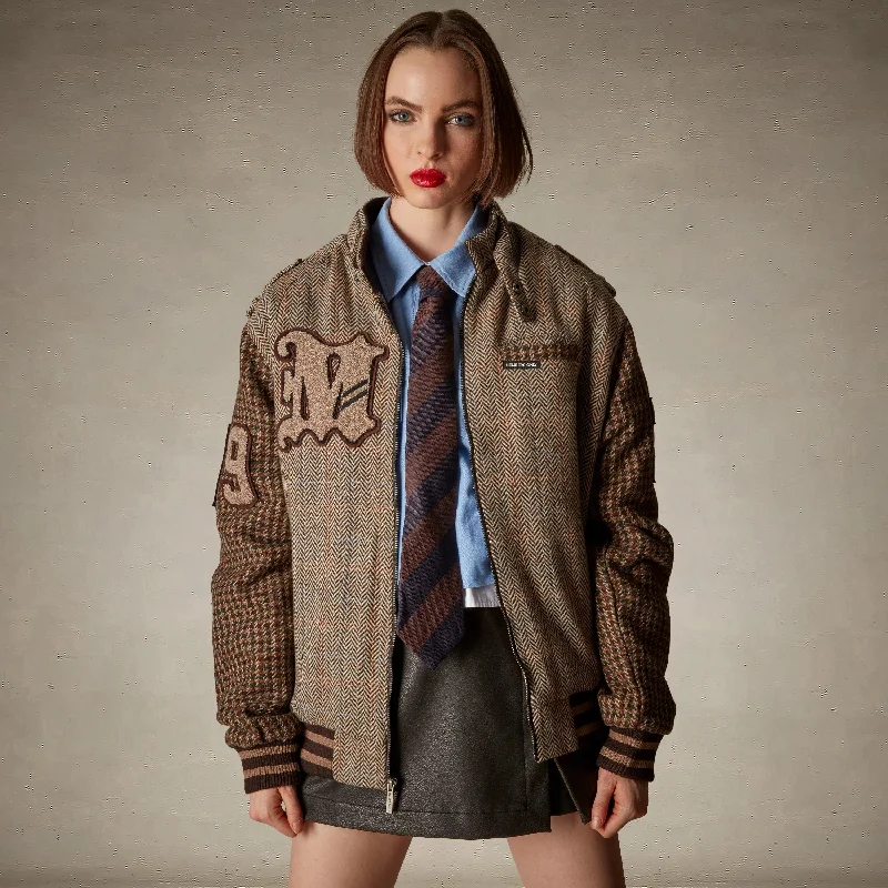 Women's Holiday Attire Women's Oversized Tweed Varsity Jacket