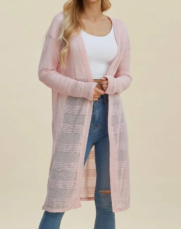 Evening Elegance Full Size Open Front Longline Cardigan In Blush Pink