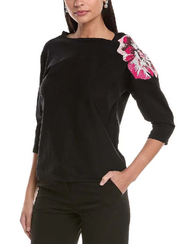 Limited Stock Anne Klein Sequin Embellished Flower Sweater
