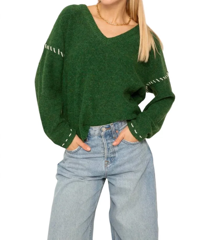 Trend Setting Wardrobe Billie Whipstich V Neck Sweater In Green