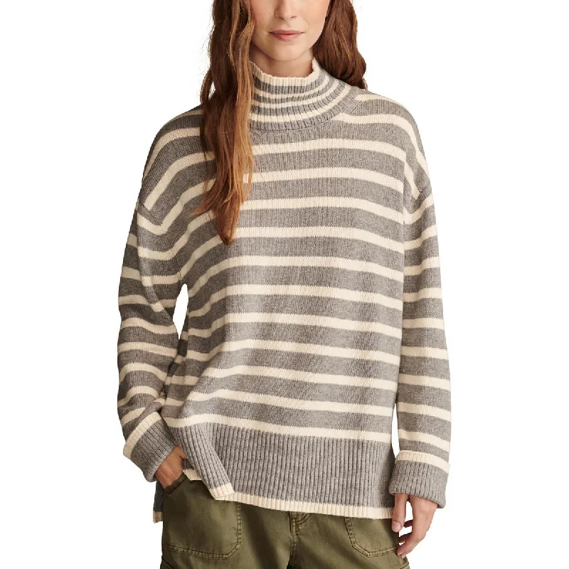 Everyday Basics Womens Striped Ribbed Knit Mock Turtleneck Sweater