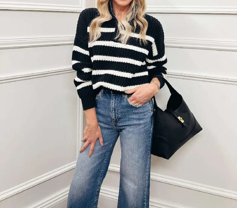 Fashion-Forward Farleigh Half Zip Stripe Sweater In Black