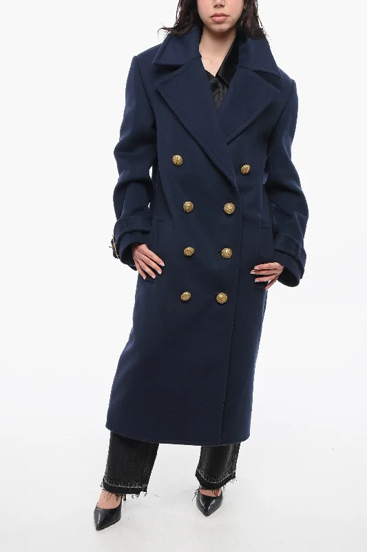 Women's Evening Wear Attire Balmain Virgin Wool Double-Breasted Coat With Jewel Buttons Women's Evening Wear Attire Balmain Virgin Wool Double-Breasted Coat With Jewel Buttons