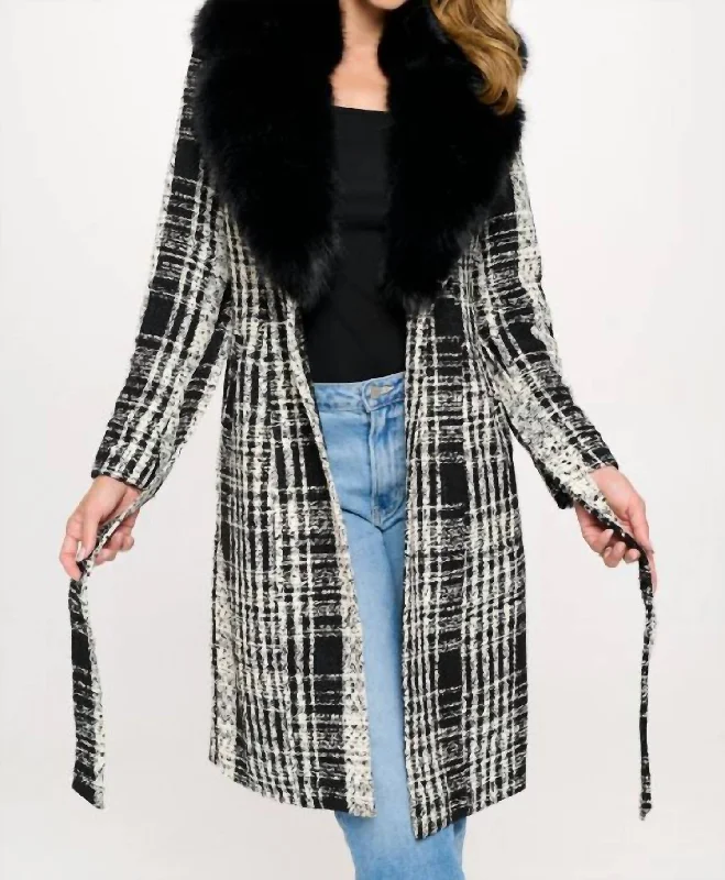 Women's Seasonal Attire Lily Plaid Vegan Wool Coat In Blk/cream