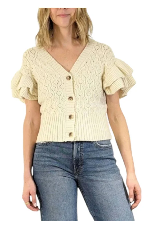 Discounts On Casual Weekend Styles Ruffle Sleeve Cardigan In Birch