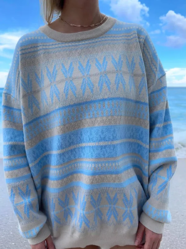 Effortless Comfort Aspen Ski Sweater In Blue Snowflake
