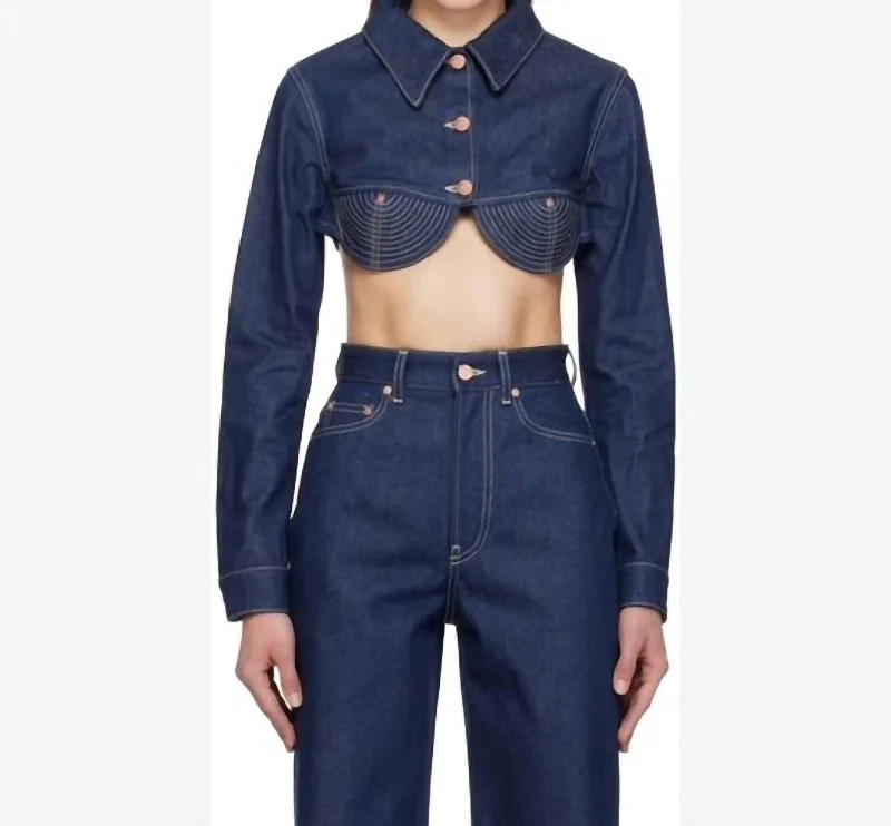 Affordable Women's Apparel Cropped Denim Bustier Jean Jacket In Indigo Tabac