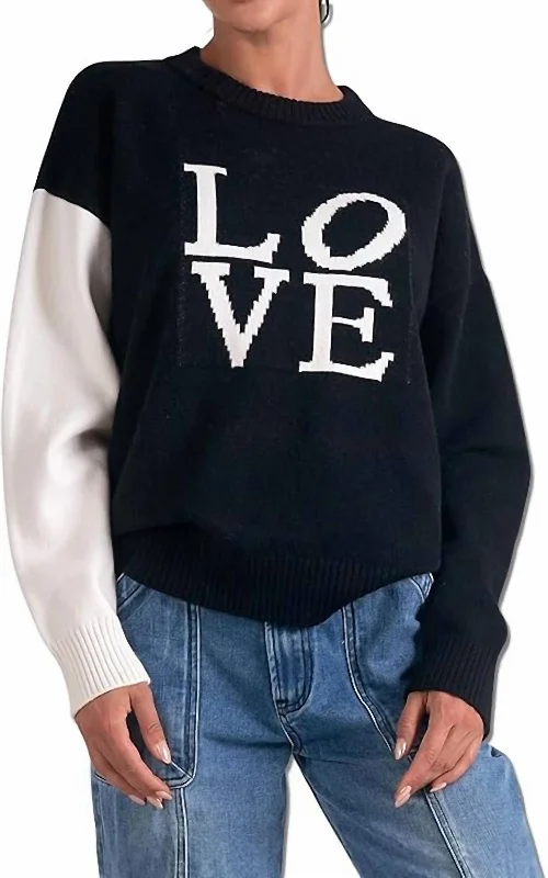 Mega Sale Crewneck Love Colorblock Sweater In Black/off White