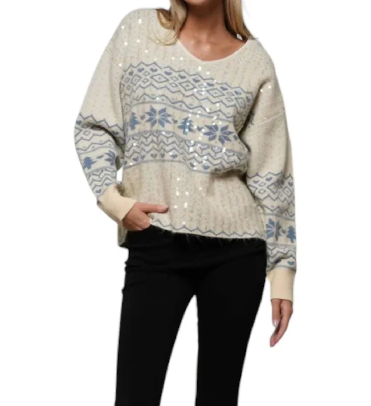 Big Discounts V-Neck Christmas Sweater In Beige