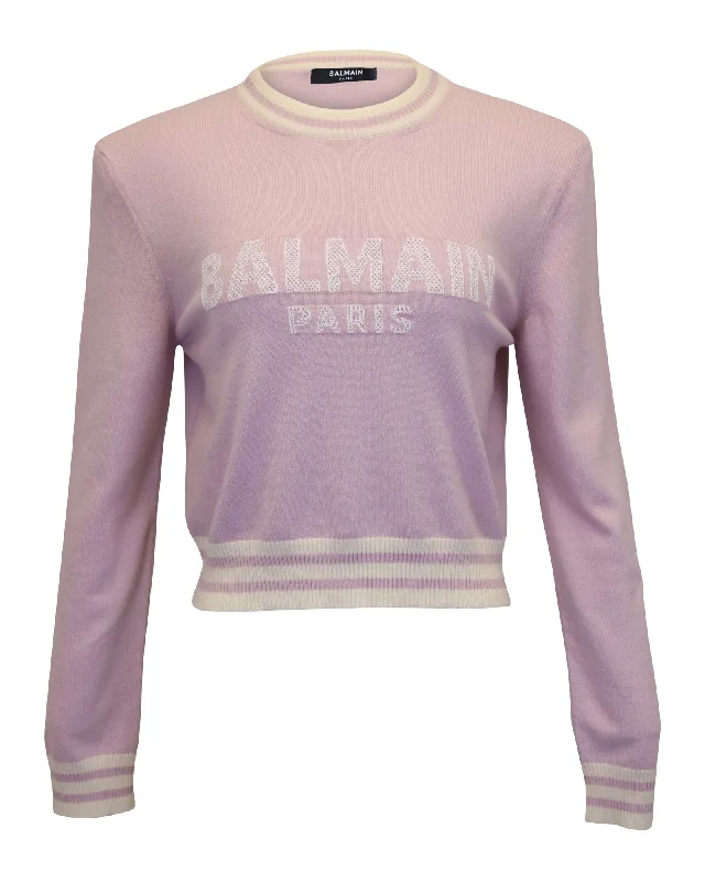 Limited Time Offer Balmain Logo Cropped Jumper in Lavender Wool