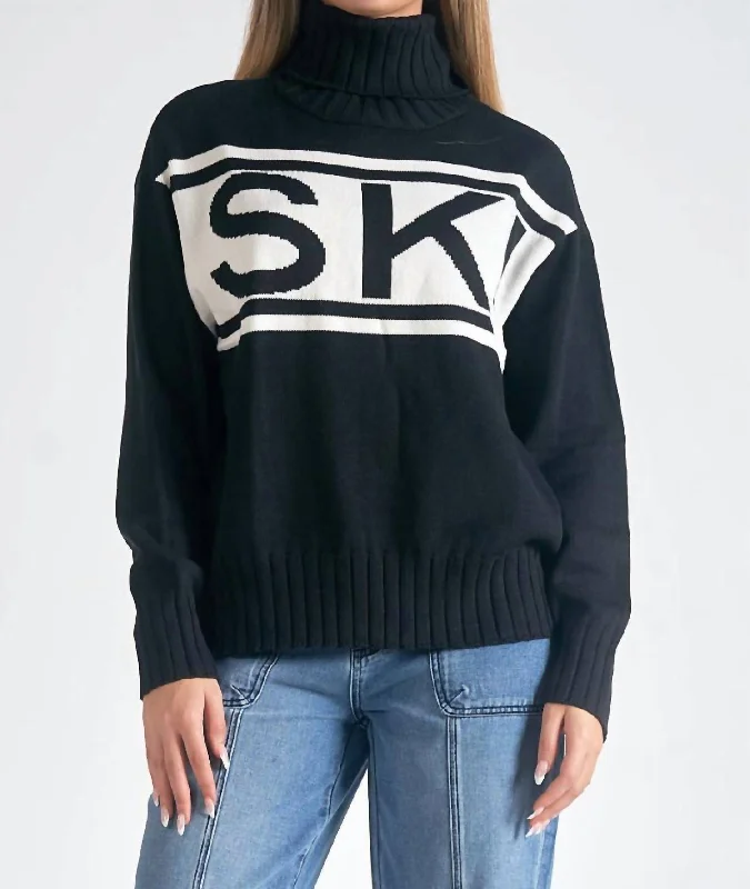 Catch Every Fashion Trend Ski Turtleneck Sweater In Black/cream