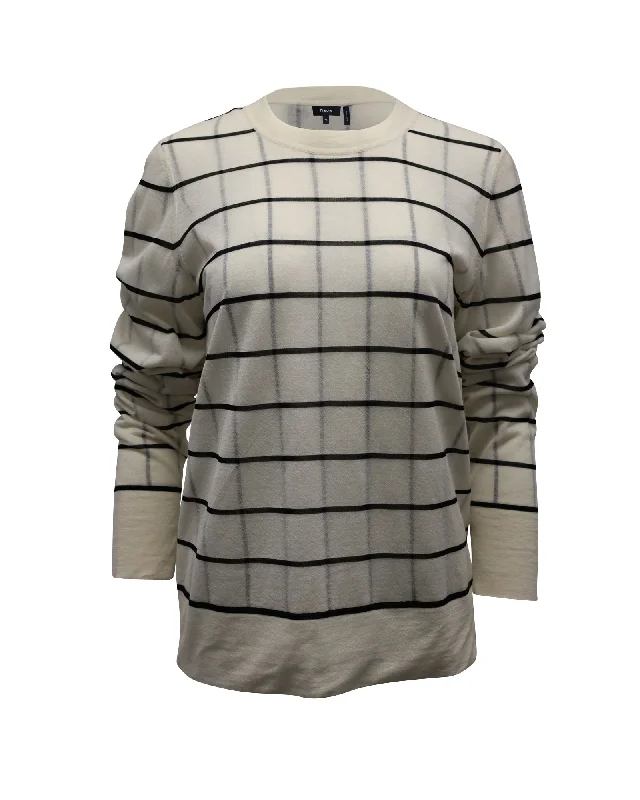 Vintage Look Theory Grid Print Sweater in Eggshell White Wool Blend