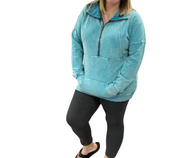 Trendsetter's Closet Vintage Wash Half-Zips In Ocean Blue