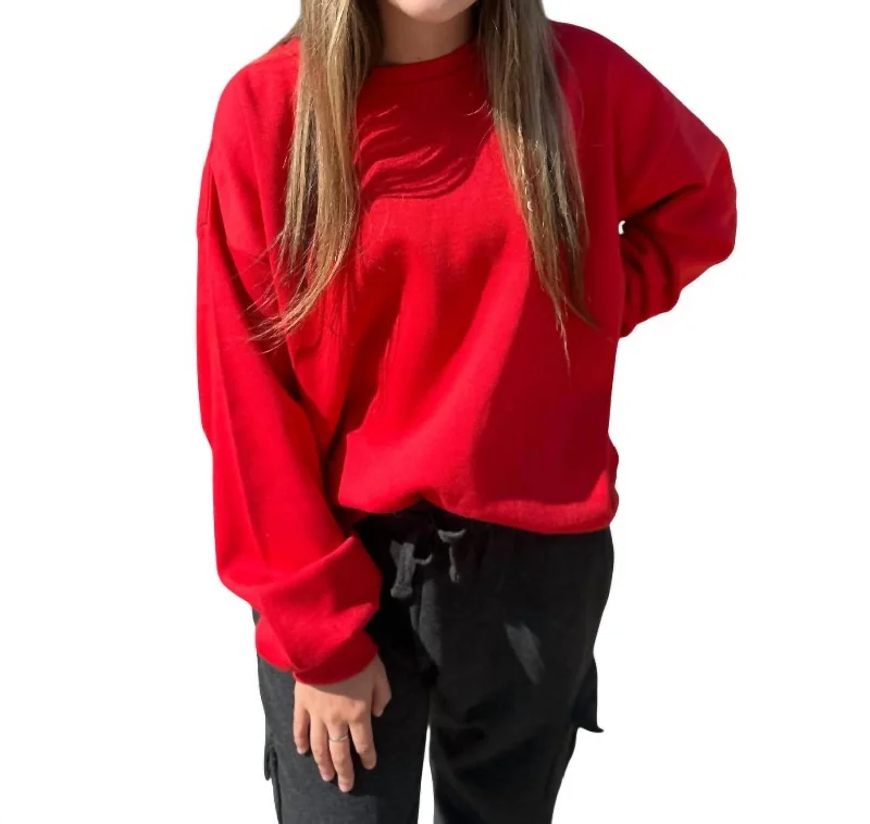 Elegant Contour Blousant Shoreline Crewneck Ls Fleece In Red