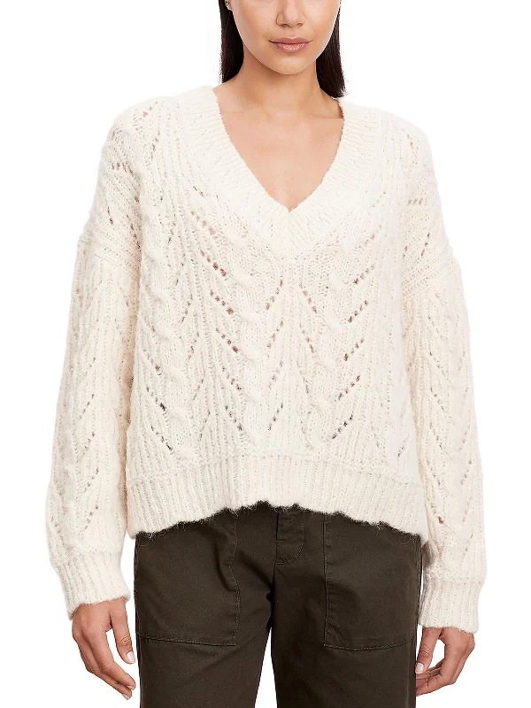Huge Markdowns Womens Alpaca Open Stitch Pullover Sweater