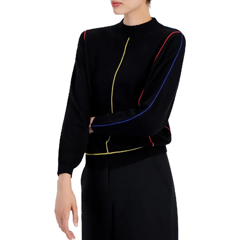 Bold Silhouette Womens Contrast Trim Knit Mock Turtleneck Sweater