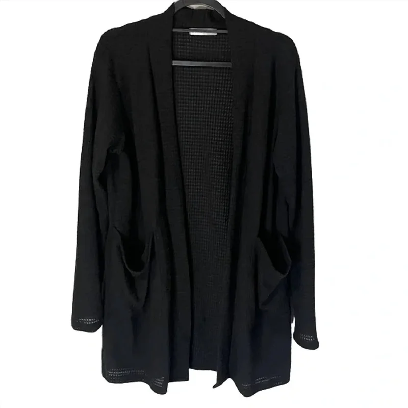 Big Savings On Minimalist Office Styles Lola Waffle Knit Cardigan In Black