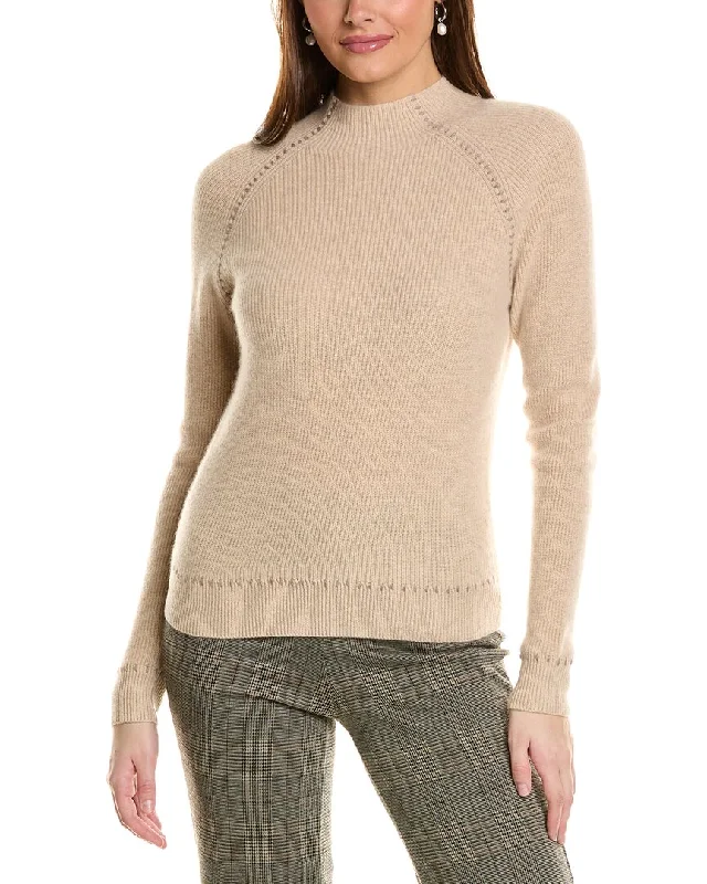 Travel Essentials Amicale Cashmere Whipstitch Shaker Funnel Neck Cashmere Sweater