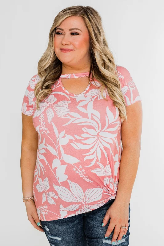 Relaxed Style Deals Tropical Adventure Knot Top- Pink