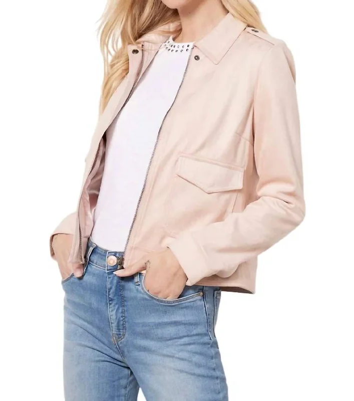 Women's Outerwear Clothing Alena Hidden Zipper Trucker Jacket In Powder Pink