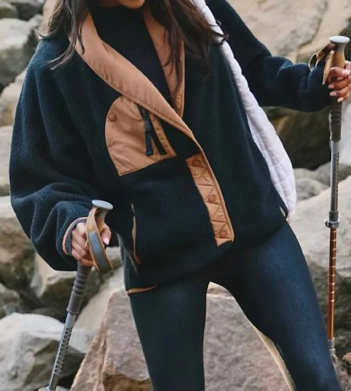 Women's High Street Fashion Hit The Slopes Shawl Jacket In Black Combo