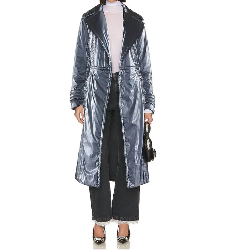 Women's Casual Outfit Nylon Trench Coat In Slate Blue