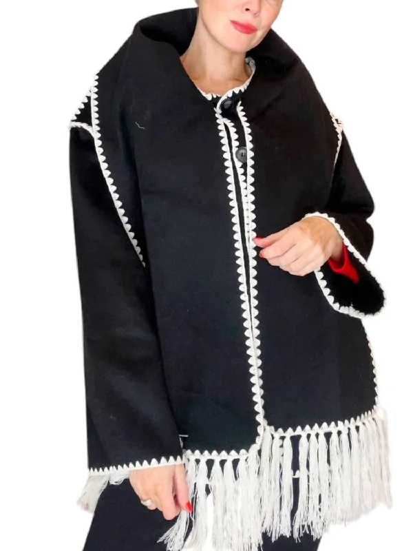 Premium Fabrics Coat With Scarf Collar In Black