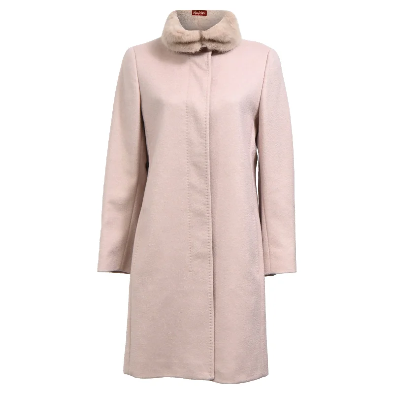 Designer Women's Fashion Online Max Mara Studio Fur Collar Coat in Pink Wool