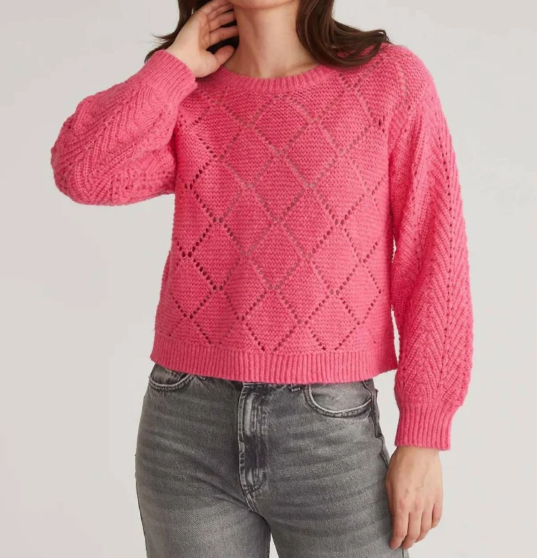 Bold Fashion Kelsey Pointelle Pullover Sweater In Carmine Rose